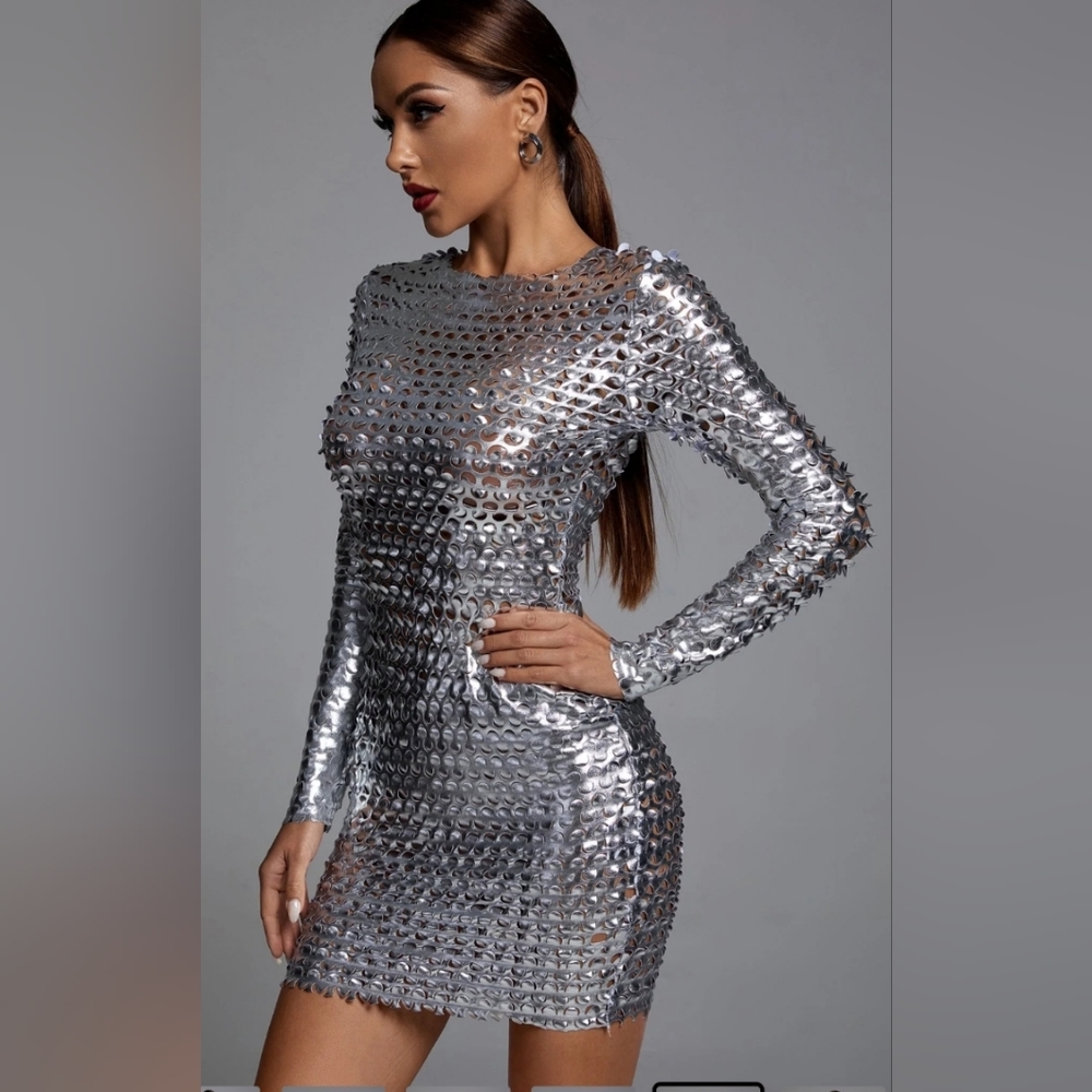 Sexy Matallic Sliver Bodycon Dress
